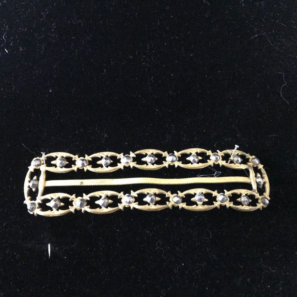 VINTAGE 1890S BELT BUCKLE MARCASITE AND BRASS